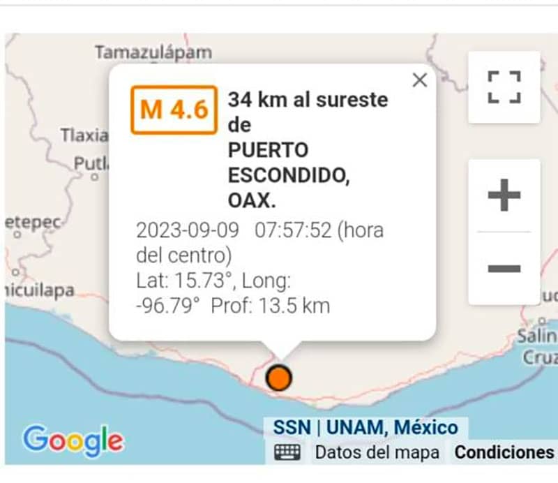 The earth tremor closest to Puerto was at 7:57 a.m.